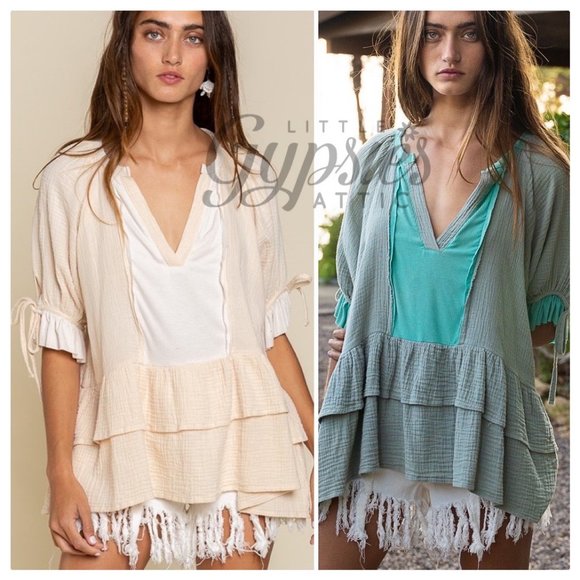 POL Emerald Sage Bohemian Tunic Top - Picture 7 of 14